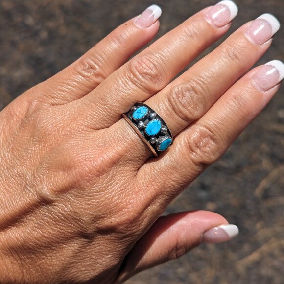 Navajo Turquoise Ring Native American Sterling Handmade Jewelry Sz 10.25US*** - Picture 1 of 8